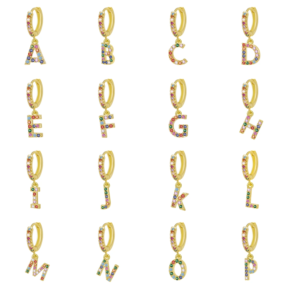 A-Z Letter Gold Color Metal Colorful Zircon Hoop Earring Initials Name Alphabet Female Creative Earring Trendy Party Jewelry images - 6