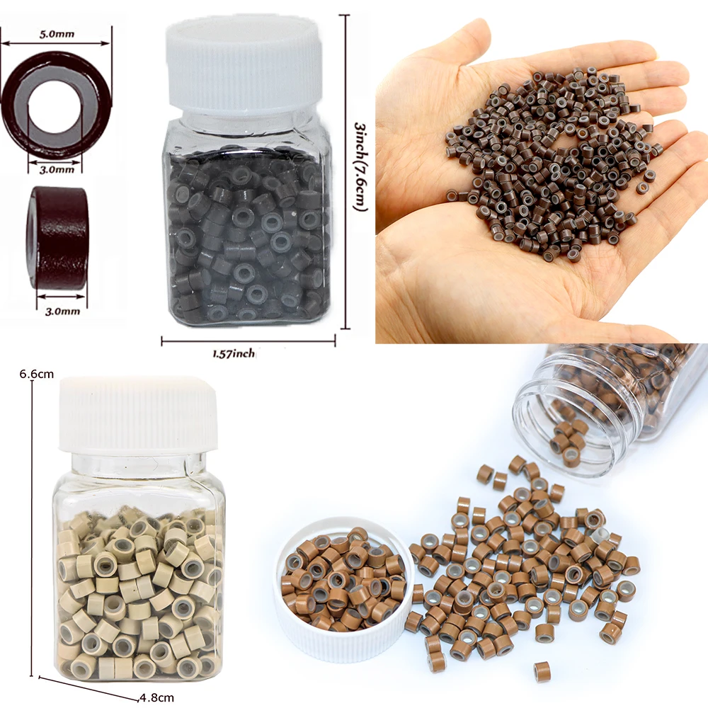 

500 Pcs Micro Silicone Lined Rings/Links/Beads Micro Ring Link Crimp Beads Hair Extensions Tools 5 Colors Hair Styling Tool