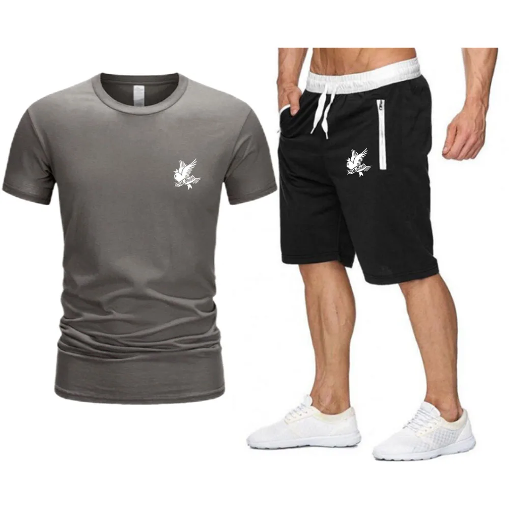 

Men T-shirt Streetwear White Birds Printing Brand Sets 2021 New Summer Harajuku Beach Shorts Casual Tops Men's Clothing