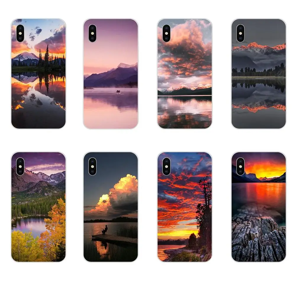Мягкий ТПУ крутой лучший чехол горное Озеро Закат пейзаж купить для Apple IPhone X XS Max XR