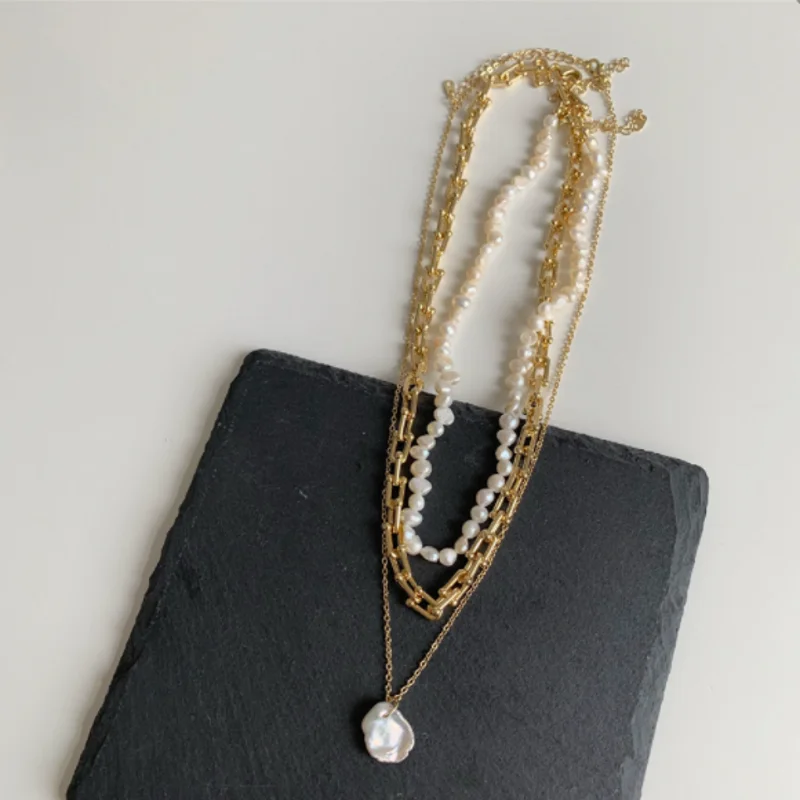 

Goth Baroque Irregular Pearl Pendant Necklace for Women Girls Vintage Multi Layer Link Chain Choker Punk Aesthetic Jewelry 2021