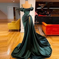 smileven emerald green evening dresses spaghetti straps party dress dubai long train luxury beads side split prom dress