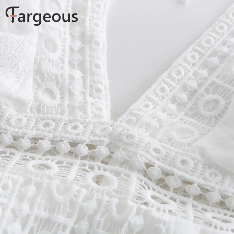 Fargeous женское элегантное белое короткое платье с вышивкой летнее сексуальное кружевное платье с v-образным вырезом на спине женские вечерние платья с высокой талией Vestidos