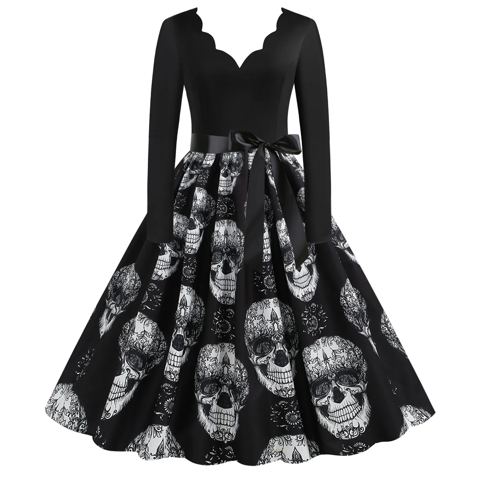 

Hallow Women Casual Dress V-neck Floral Print Long Sleeve Knee-length Dress Wing Dress Summer Dress Dresses For Women Casual