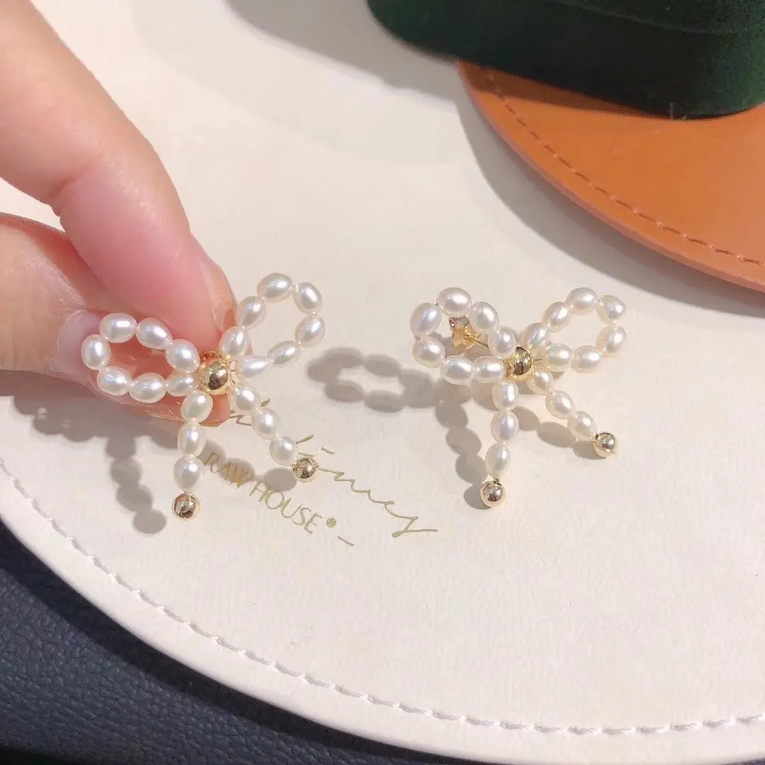 

Необычные серьги-гвоздики с натуральным жемчугом и бантом, с серебряными шпильками S925 пробы, 100% жемчужные ювелирные изделия ручной работы, ...