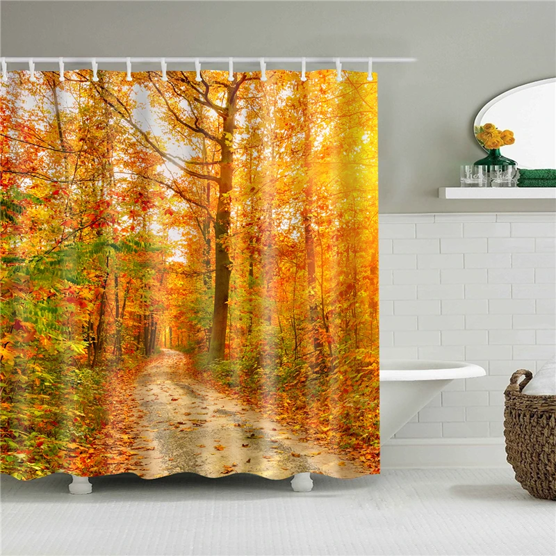 

1Pcs Landscape Waterproof Shower Curtain Autumn Forest Printed Screen Bathroom Decoration Cortina De Bano Bath Curtain Gift