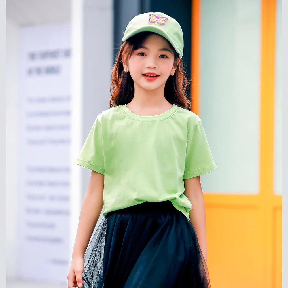 

Summer New Girls Short-sleeved T-shirt Candy Colors Loose Blouse for Childrens Clothing Student Teen Undershirt Girls Tops 10 Y