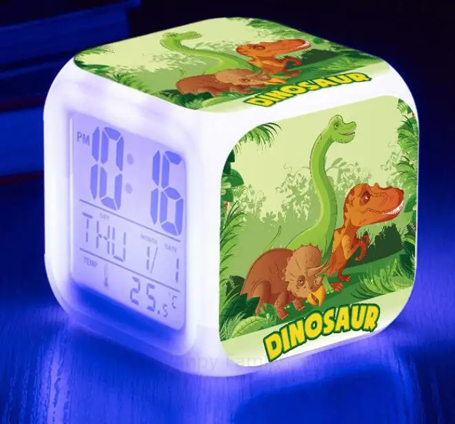 

Very Cute 7 Color Changing Luminous Electronic Clock Cartoon Dinosaur Alarm Clocks LED Kids room Multifunction