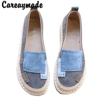 careaymade womens single shoes flat bottomed shallow round head comfortable handmade color matching casual low top shoes
