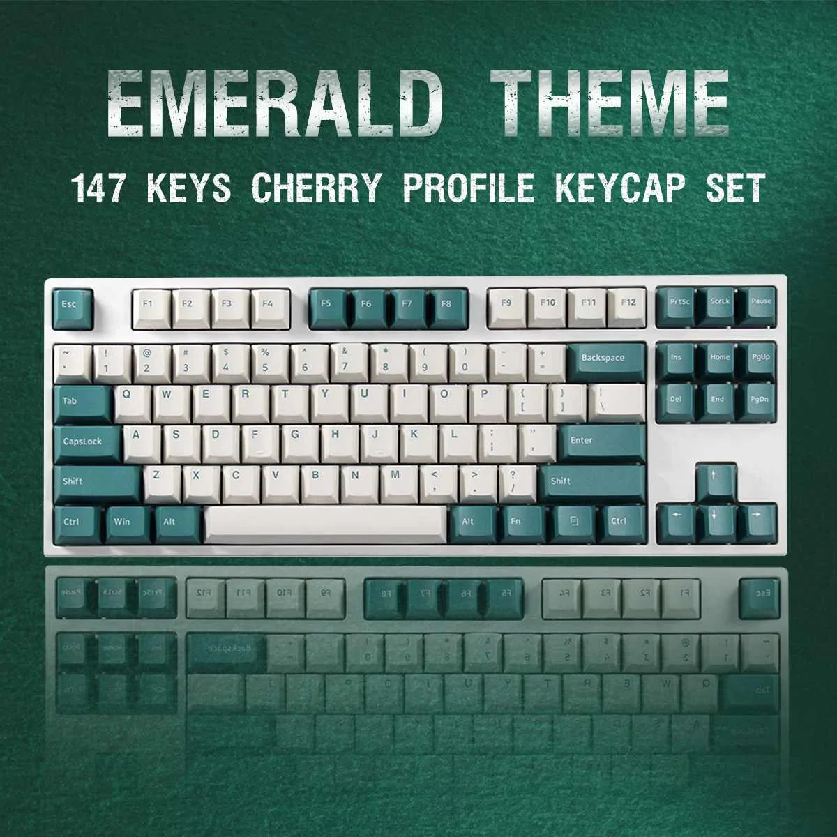 

147 Keys Emerald Keycap Set Cherry Profile PBT Two Color Molding Keycaps For 980/61/68/71/78/84/87/108Keys Mechanical Keyboard