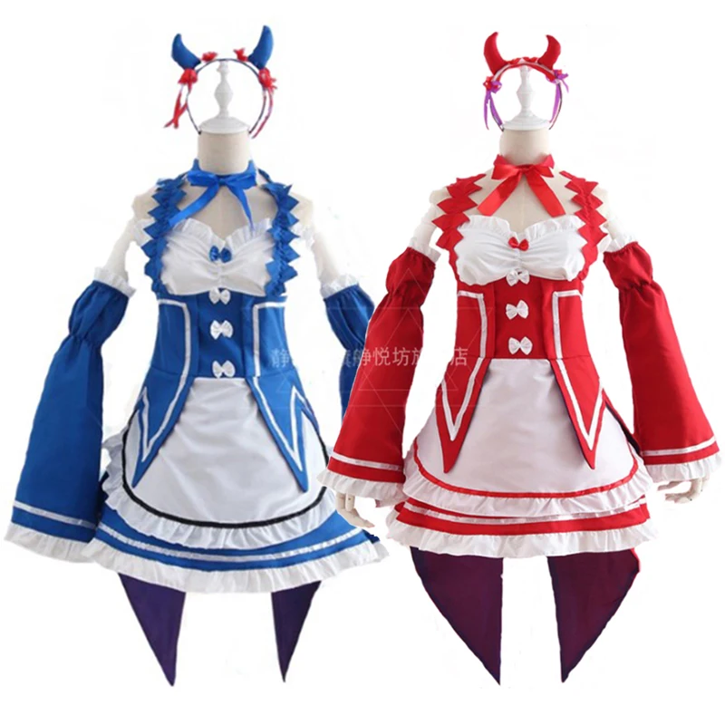 Ram/Rem Косплэй Re:zero Kara Hajimeru Isekai Seikatsu черный красный синий костюм горничной платье