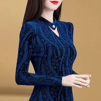 womens spring autumn style blouse shirt womens mesh slim button long sleeve korean elegant tops sp1190