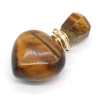 natural gem perfume essential oil bottle pendant peach heart shape tiger eye stone diy necklace jewelry accessories gift making