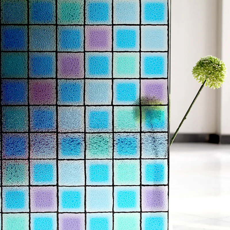 

90*200cm Opaque Colorful box mosaic Frosted decorative Window Film Vinyl Static Cling Self adhesive Privacy Glass WindowStickers