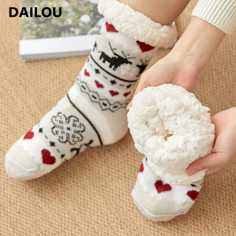 

Новые зимние с принтом рождественского оленя и надписью полу носки для женщин и мужчин, шерстяной вязаный свитер с бархатным утеплителем те...