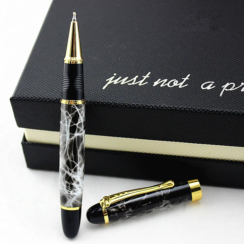 Роскошная брендовая черная мраморная стальная шариковая ручка среднего размера