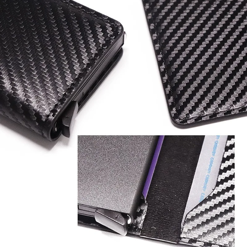 New Slim Mini Wallet Carbon Fiber Card Holder Wallets Men Brand Rfid Black Magic Trifold Leather Small Money Bag Male Purse | Багаж и