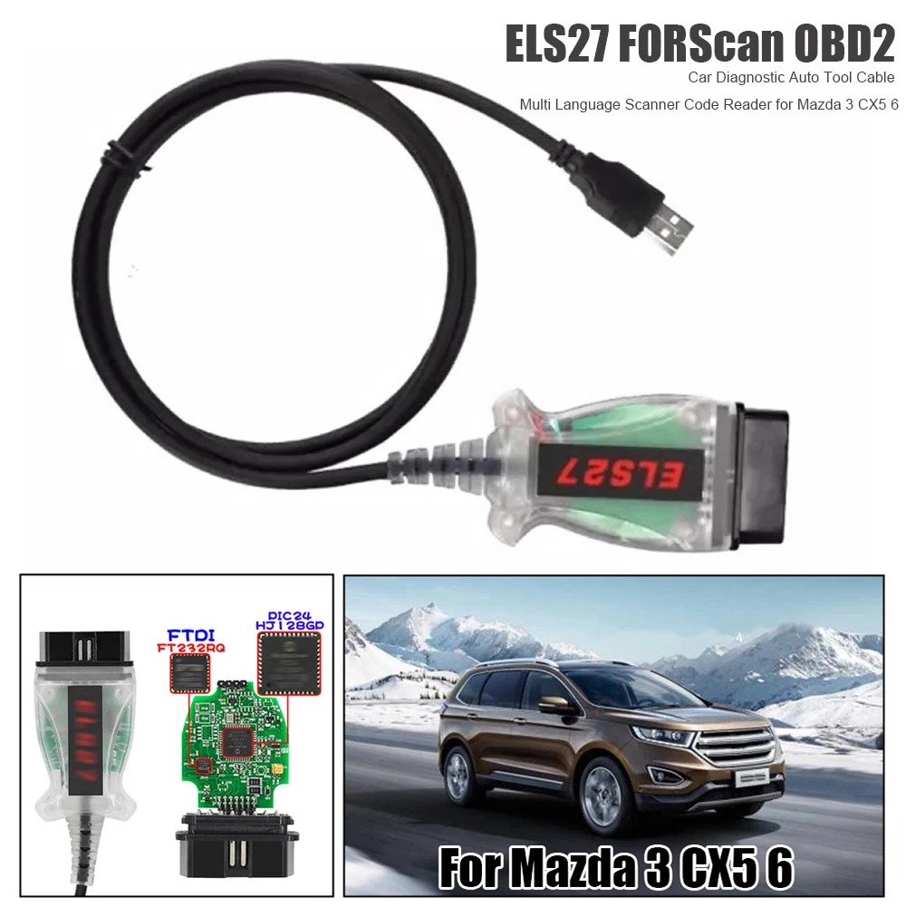 ELS27 FORScan OBD2 Автомобиль Диагностика Авто Инструмент Кабель Многоязычный Сканер Код Считыватель Для Mazda 3 CX5 6 Многоязычный Бесплатно Доставка