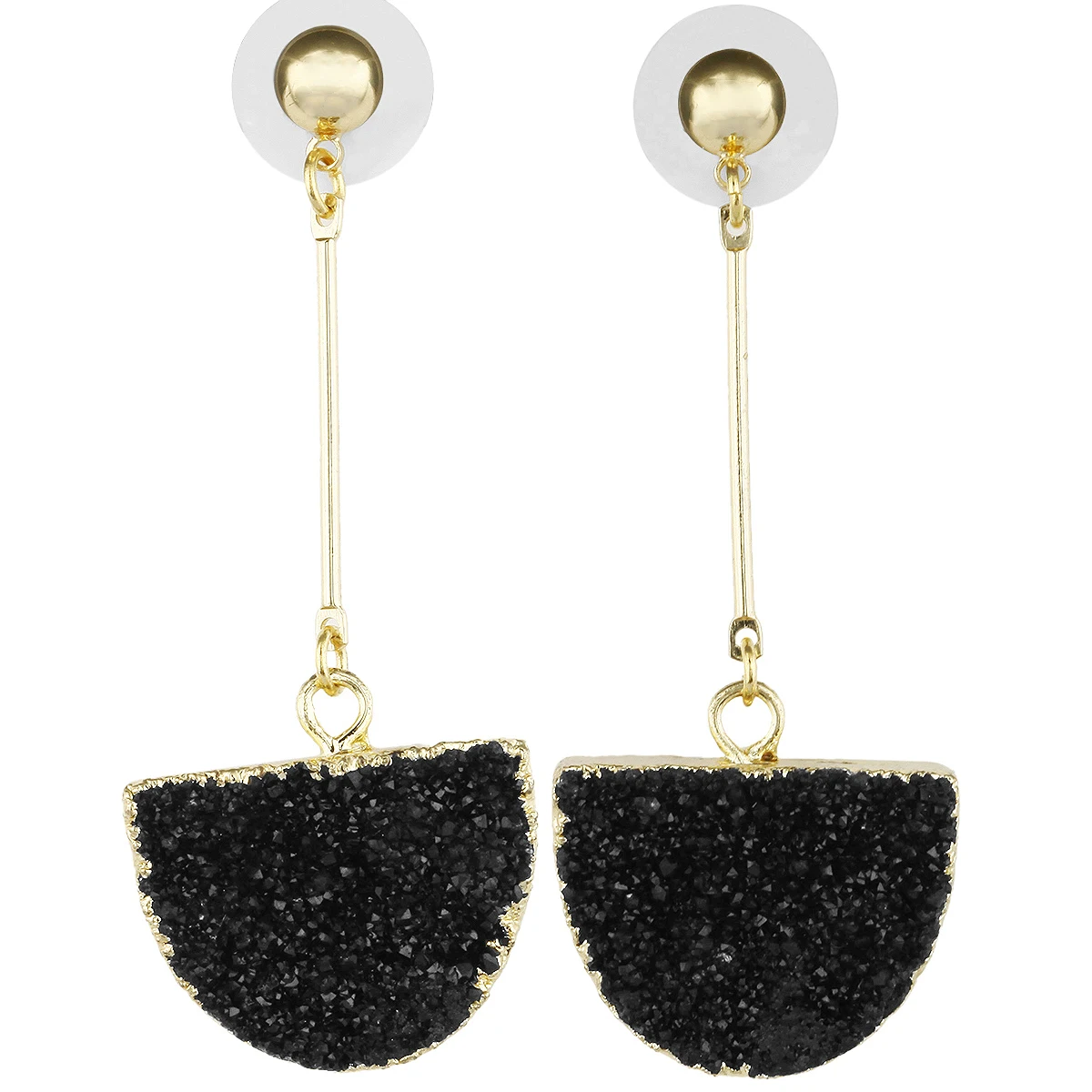 

Women's Crystal Geode Druzy Quartz Dangle Earrings Gold Plated, Half Round