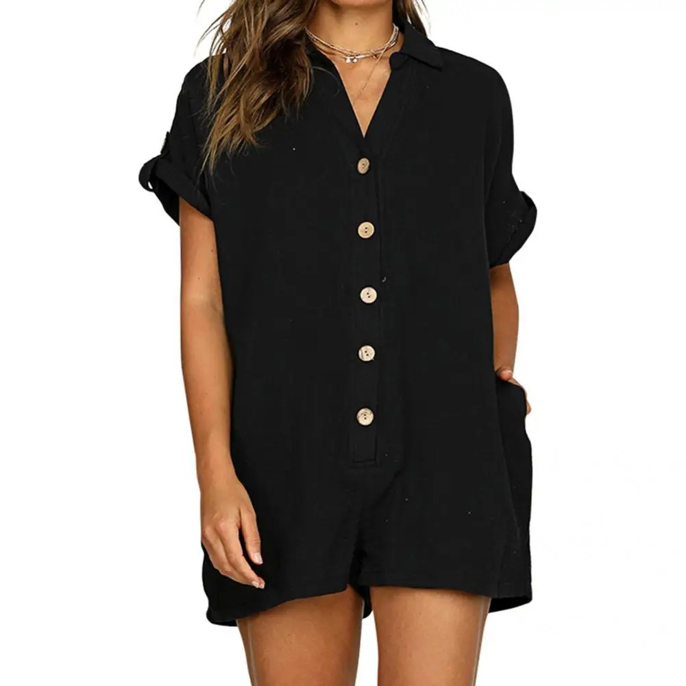 

Overall Fashion Single Breasted Casual Women Jumpsuit Streetwear Loose Romper Solid Color for Daily Wear
