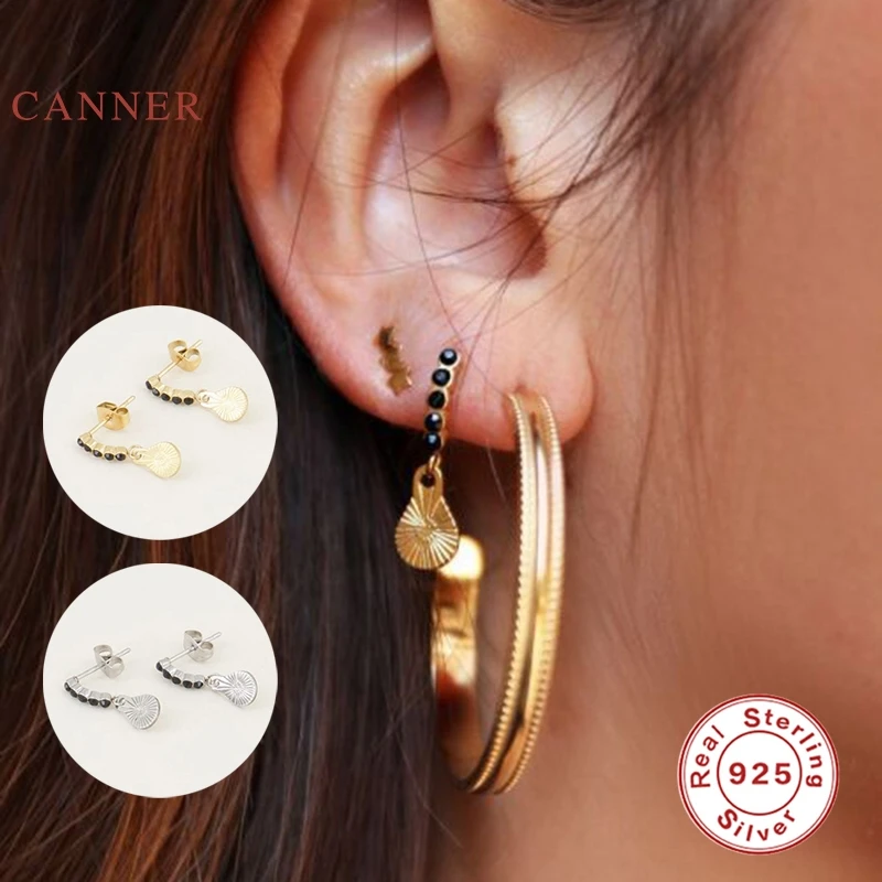 Женские серьги-гвоздики из серебра 925 пробы с черными бриллиантами | Украшения и