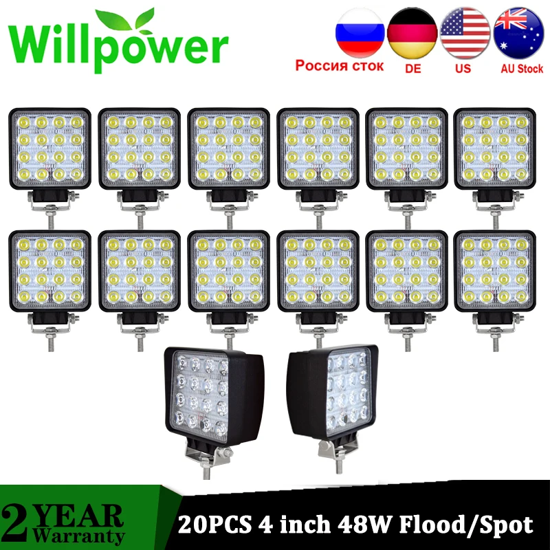 20 шт. водонепроницаемые светодиодные фары для внедорожника Willpower IP67 4x4 48 Вт 12 В 24