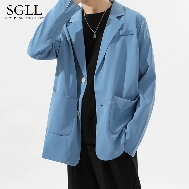Корейский мужской блейзер черный негабаритный Блейзер Masculino 5XL повседневный мужской блейзер hombre - Цвет: Синий