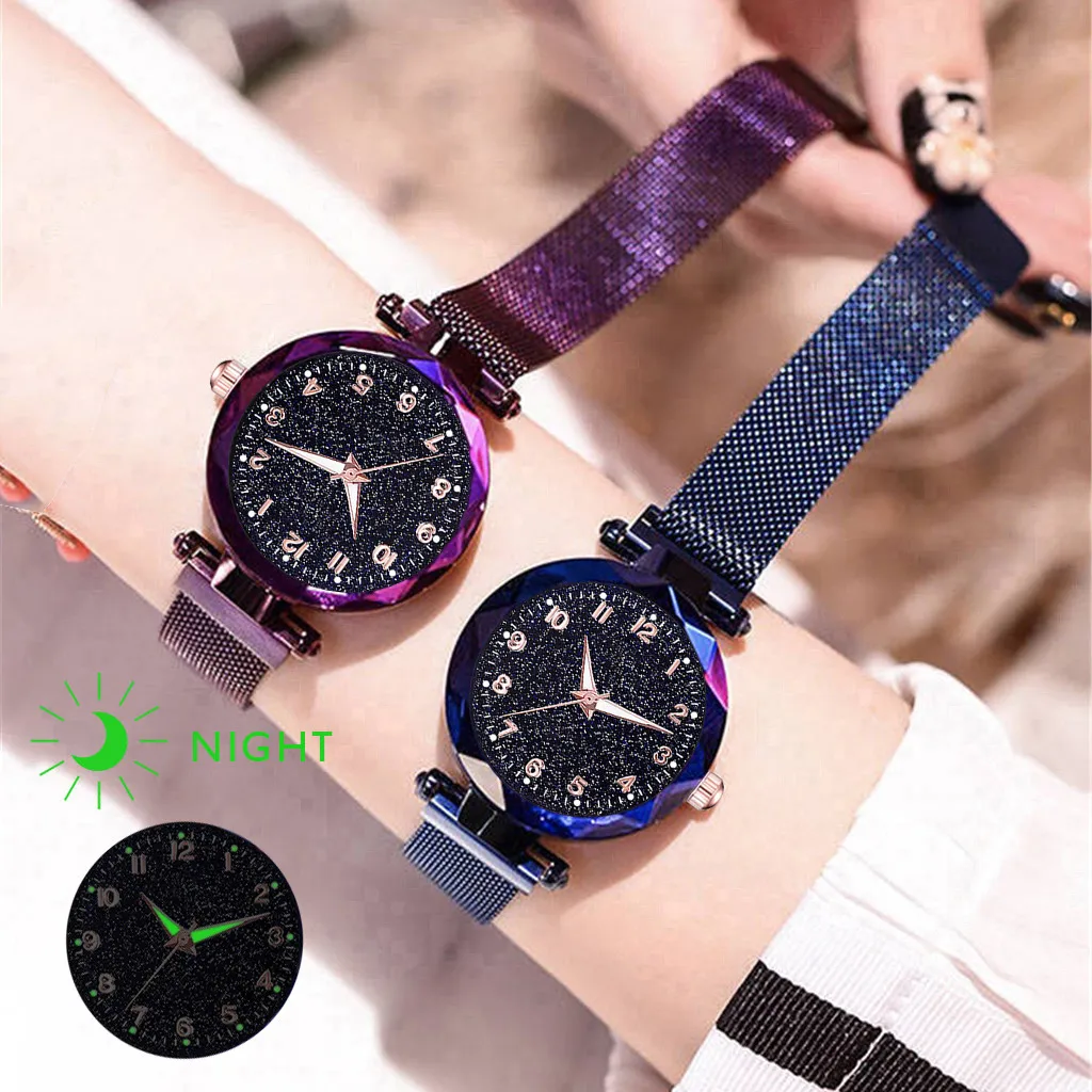 Роскошные женские часы со звездным светящимся циферблатом Дамские Кварцевые из