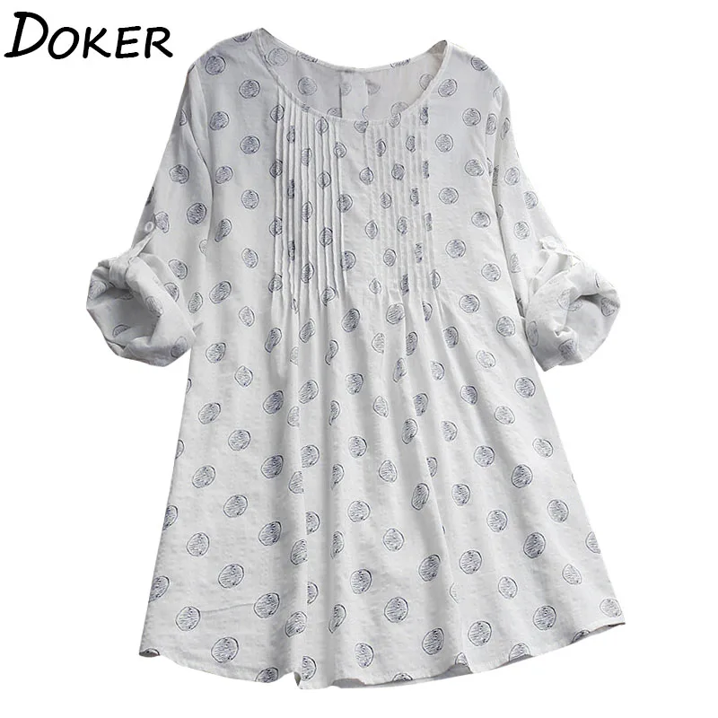 Женское платье нового размера плюс с круглым вырезом длинным рукавом и принтом в