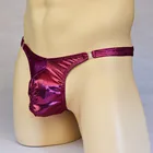 Блестящие мужские трусы мини-стринги, мужское нижнее белье с карманом для пениса, мужские сексуальные трусы для геев, Эротические трусики с Т-образным вырезом, мужские трусики