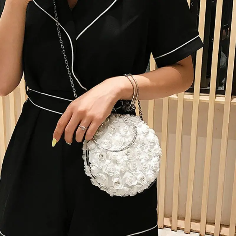 Свадебные клатчи сумки цветочные круглые на плечо женские элегантные вечерние