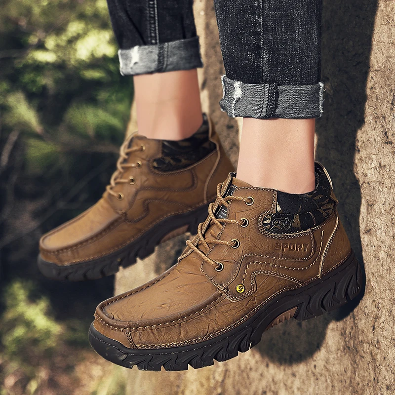 Мужские рабочие ботинки из коровьей кожи Уличная обувь резиновые ботильоны