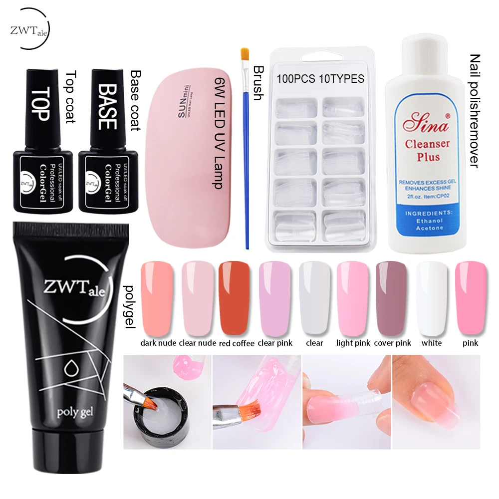 

35g Poly Nail Gel Nail Acrylic Gel Set Pink White Clear Crystal UV LED Builder Gel Tips Slip Solution Quick Extension Gel