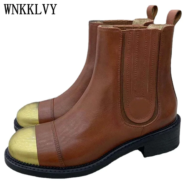 

Ankle boots women new metal round toe real leather thick bottom short boots female autumn winter fashion martin boots 2021