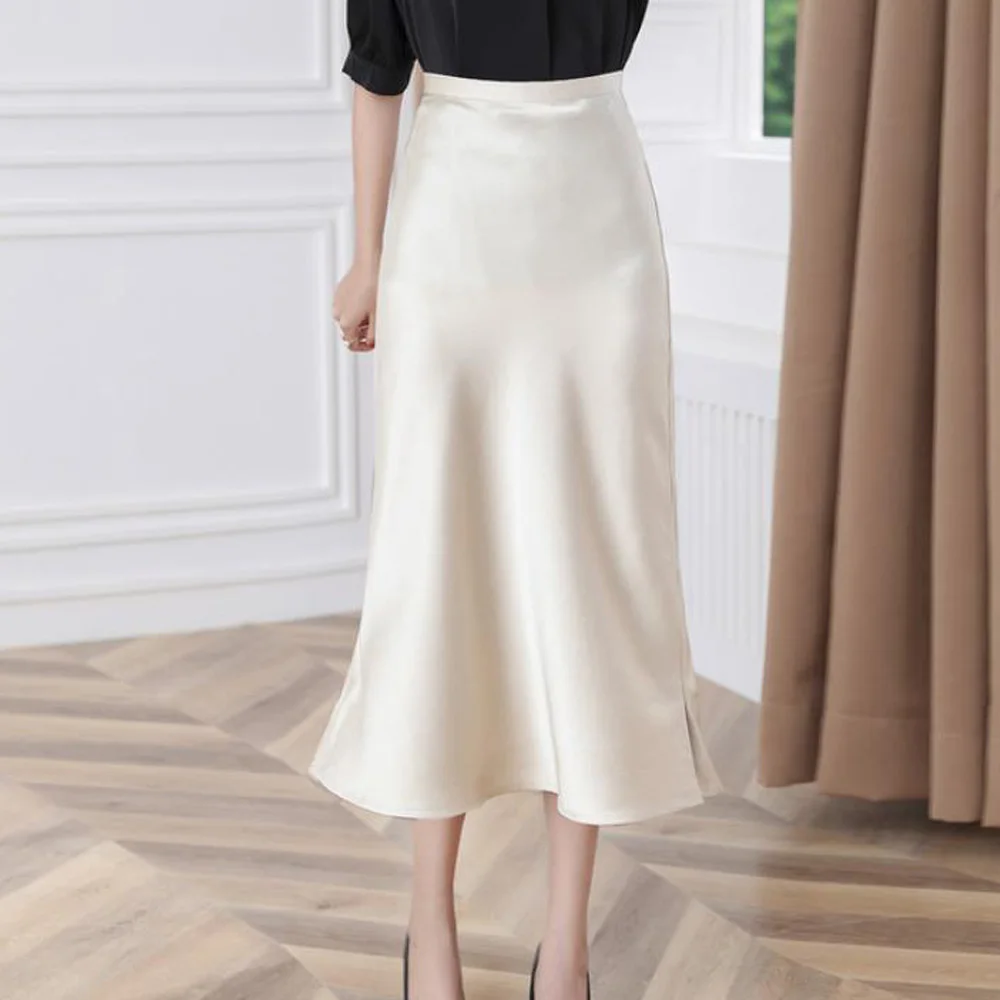 Женская шелковая атласная юбка в Корейском стиле с высокой талией винтажная