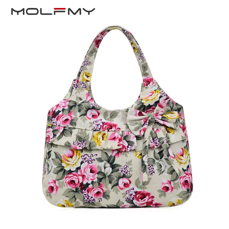 

Fashion Women Canvas Handbag Bow Bag Shoulder Bag Female Floral Print Small Bag Mobile Phone Bag Coin Purse Mini Bag For Women