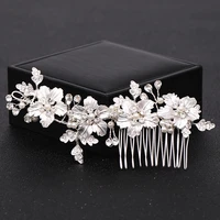 flower wedding hair combs hair accessories bridal headpiece decoration handmade pearl silver color hair jewelry ornaments