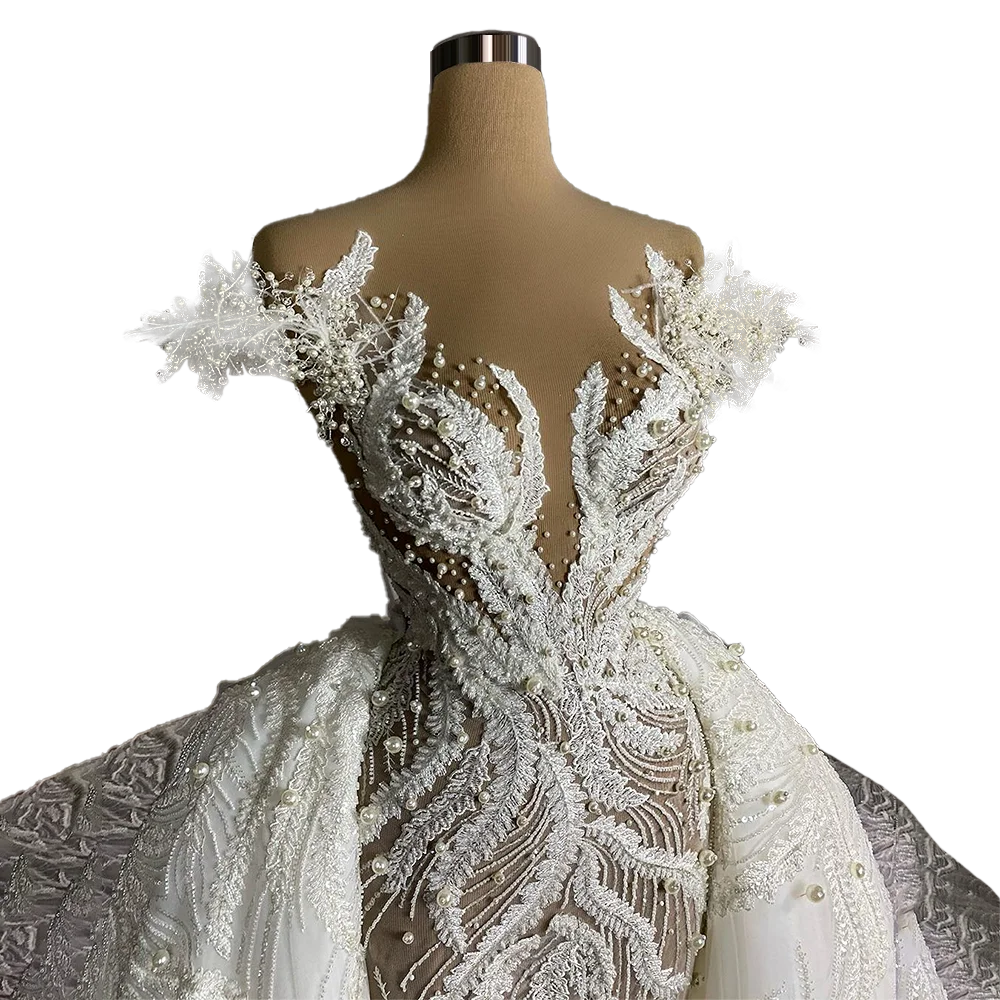 

Advanced Customization Lace Bridal Dress 2021 Off The Shoulder Pearls Luxury abito sposa Online Shop China FOW33016