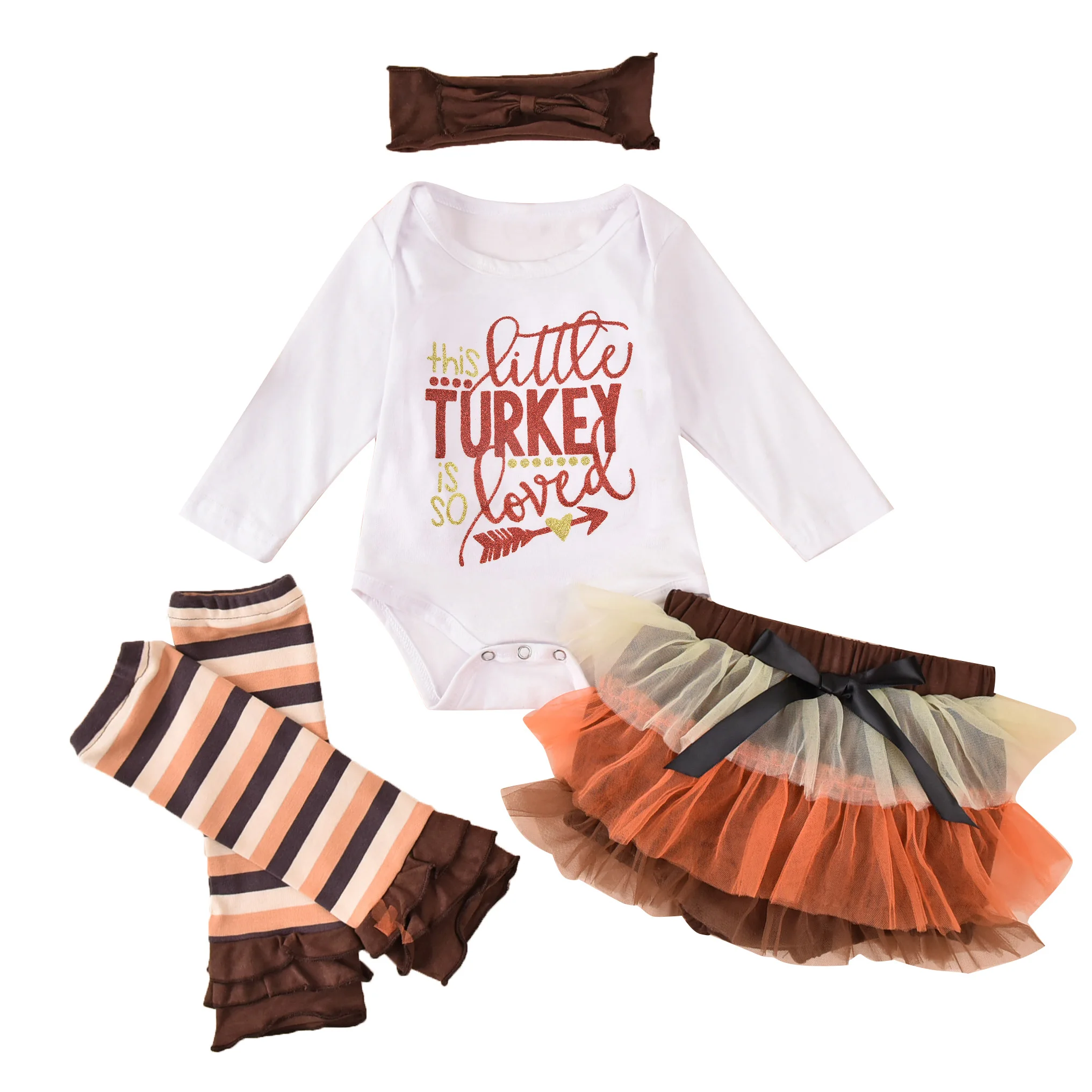 

Thanksgiving Baby Girl Top Mesh Dress Round Collar High Waist Bow Skirt Headband Flared Princess Leg Sleeves
