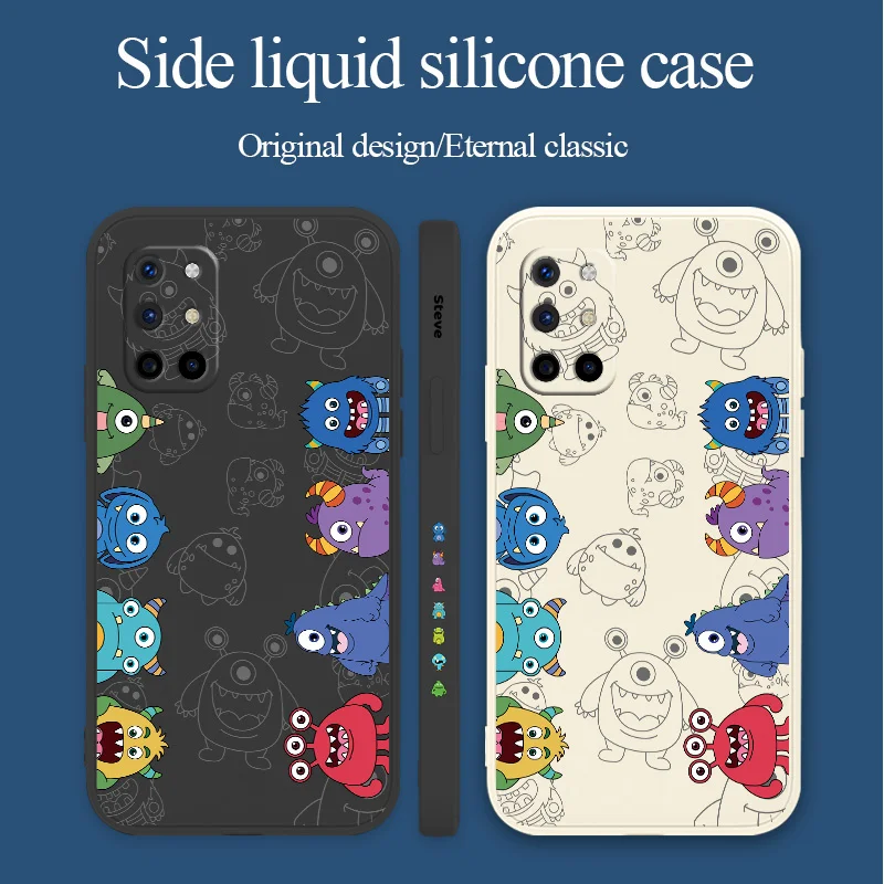 

Cartoon Little Monster Liquid Silicone Case For Oneplus 8t 9 9pro 9r pro Shockproof Camera Lens Protection Soft Phone Cover
