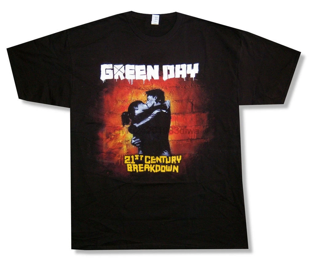 

Top Tees Custom Any Logo Size Green Day Kiss Color 21st Century Breakdown Black T Shirt New Official Punk Rock