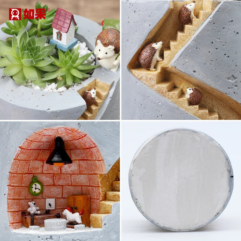 

Zakka creative cartoon animal hedgehog hydroponic succulent plant flowerpot decoration personalized micro landscape potted flowe