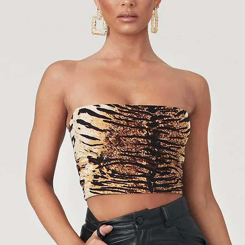 Женское летнее бюстье без бретелек с принтом укороченный топ жилет сексуальный