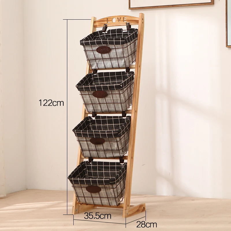 

Living room rack solid wood toy storage rack creative newspaper rack floor multilayer bookshelf iron storage rack
