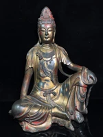 16tibet temple collection old bronze cinnabar lacquer free goddess of mercy guanyin bodhisattva sitting buddha ornaments