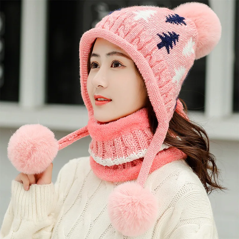 

Зимний головной убор, шарф, комплект из 2 предметов, шапка с помпоном, шарфы, утолщенная шапочка, шарф, комплекты