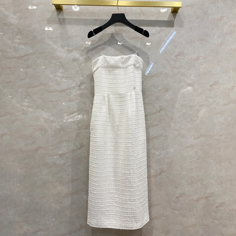 

Spring Autumn 2021 Runways Women's High quality pencil dress Fashion elegant tweed Strapless dress C645