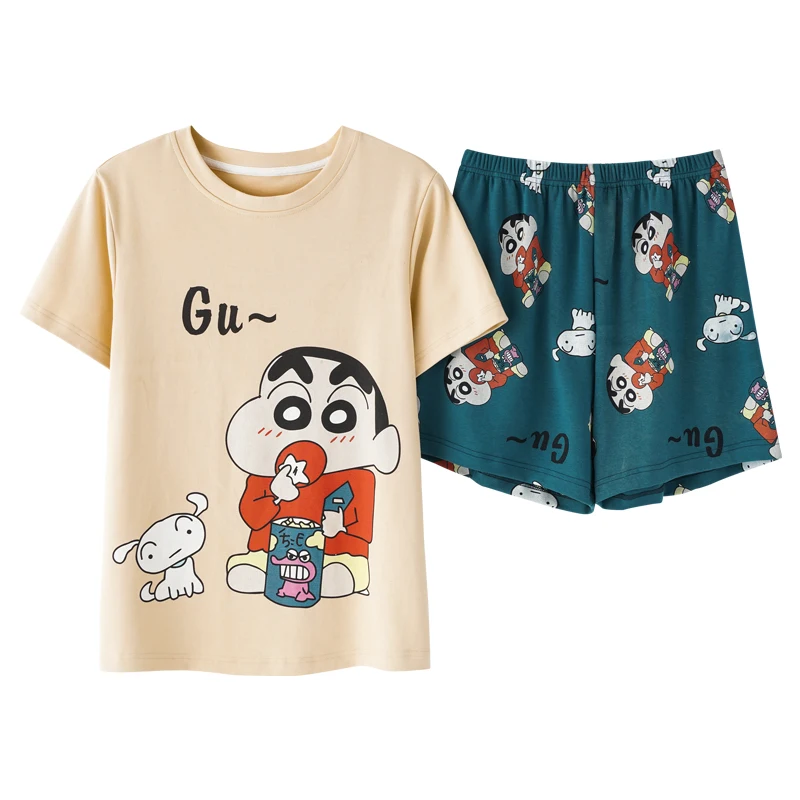 

2 Pieces Set Cotton Women's Pajamas Set Soft Summer Korean Short Sleeve Loose Home Suit Girl Sleepwear Kawaii Cartoon Home Wear