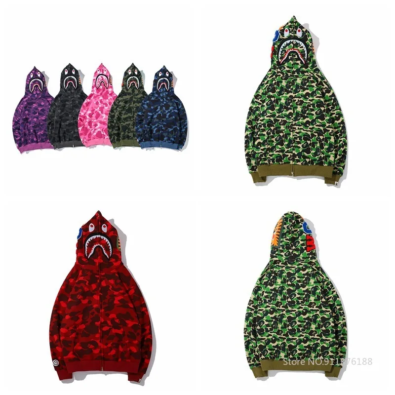 

Толстовки с капюшоном с камуфляжным принтом, молодежная Повседневная Свободная куртка Bape Shark, Толстовка Оверсайз, одежда для пар, спортивны...