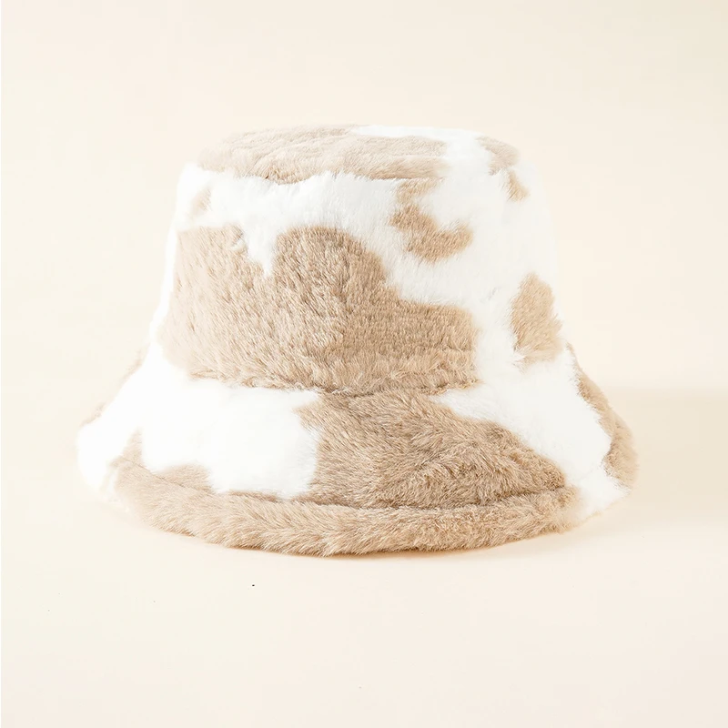 Панама зимняя плюшевая с коровьим принтом складная теплая шапка унисекс мягкая